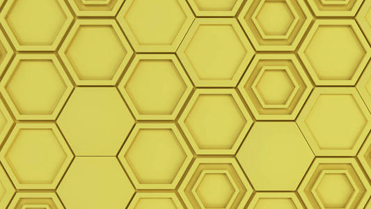 文摘3d 由黄色六边形的背景。六边形墙。蜂窝图案。3d 渲染插图