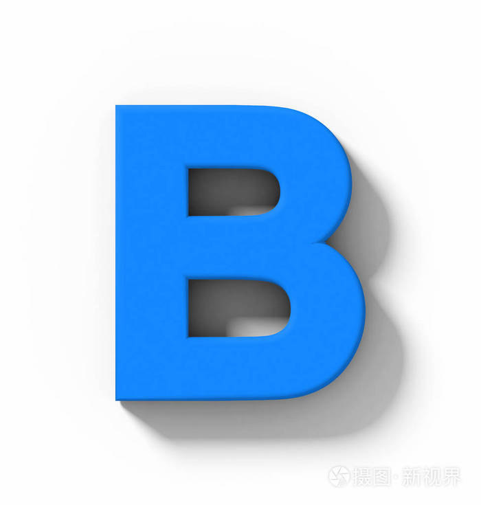 用阴影正交投影-3d 渲染在白色上的字母 b 3d 蓝色隔离照片-正版商用