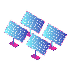 太阳能电池板工厂图标, 等距样式