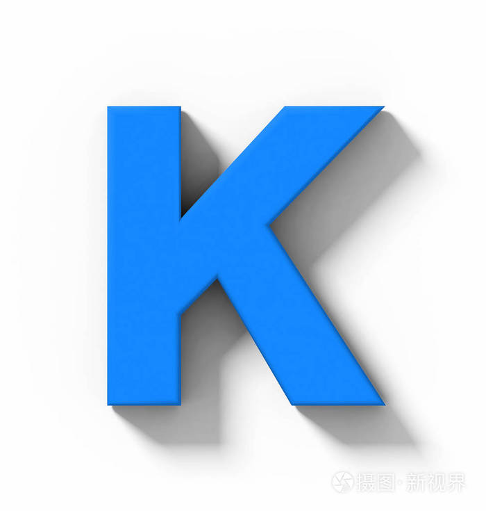 在白色上用阴影正交投影3d渲染的字母k3d蓝色隔离