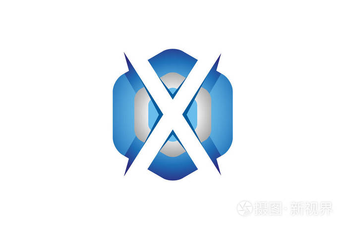 创意蓝色六角 x 字母徽标符号矢量插图