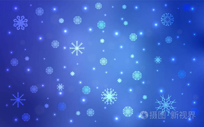浅蓝色矢量纹理与彩色雪花.装饰闪亮插图与雪在抽象模板.