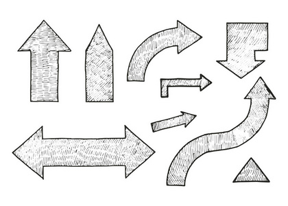 箭头图标矢量草图的 aet。手绘