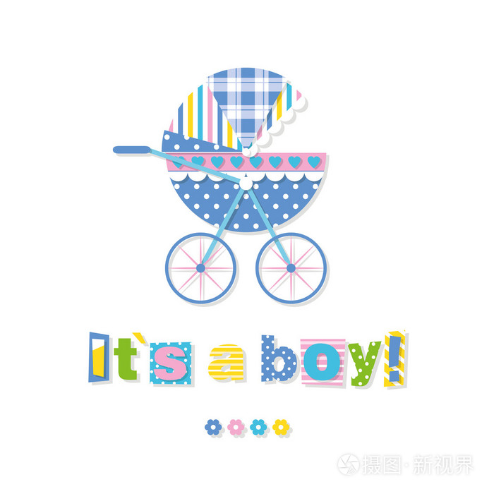 宝贝男孩童车贺卡