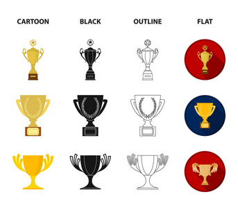 金杯卡通, 黑色, 轮廓, 平面图标集集合为设计。优胜者杯子载体标志股票网例证