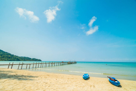 美丽的热带海滩和海与椰子棕榈树在天堂海岛为旅行和假期