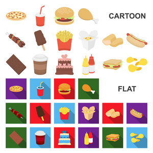 快餐卡通图标集收集为设计。半成品食品矢量符号库存网站插图