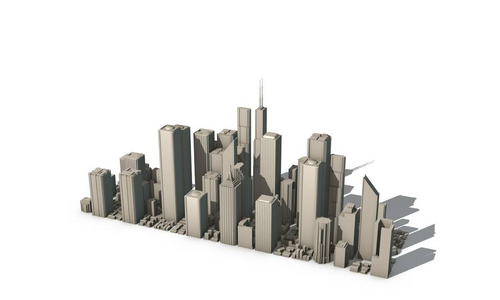 3d 城市模型在白色背景. 3 d 渲染插图