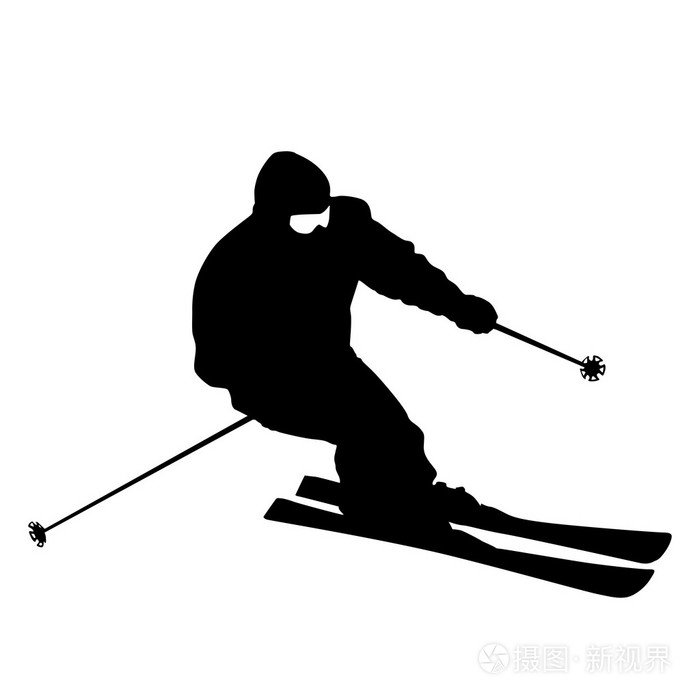 超速行驶坡山滑雪.矢量运动剪影