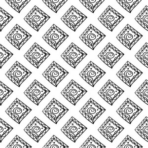 白色背景上的黑色几何装饰品。网络纺织品和墙纸无缝模式