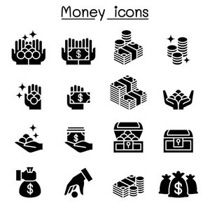 货币, 硬币, 现金图标集矢量插画图形设计