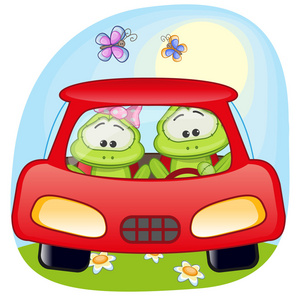 两只青蛙在一辆车
