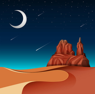 沙漠风景在夜例证