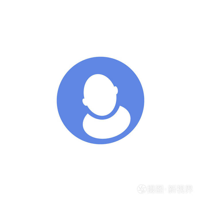 蓝色和白色简单矢量平面艺术圆形图标, 不露面的用户头像