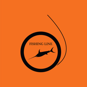 钓鱼线的图标。与黑色的橙色背景。矢量图