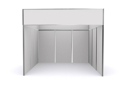 贸易展览摊位和空白卷横幅 3d 渲染分离设计师的模板