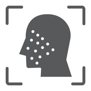 脸 Id 标志符号, 人脸识别和人脸识别, 面扫描符号, 矢量图形, 在白色背景上的实心图案, eps 10
