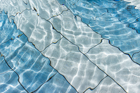 背景水游泳池蓝色图案和水波纹在一个晴朗的日子