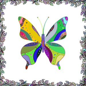 插图为白色, 绿色和蓝色的颜色。矢量花卉无缝图案与蝴蝶。适用于纸张布料包装