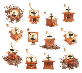 孤立的传统手工木制咖啡磨床