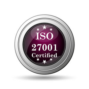 Iso 27001 图标。白色背景上的互联网按钮