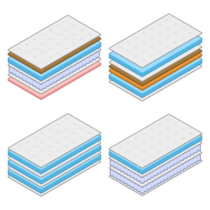 分层骨科床垫设置在白色背景。向量