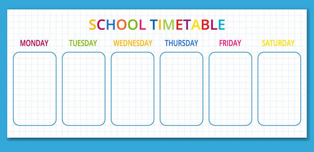 模板学校时间表为学生或学生有天的星期和自由空间为笔记。矢量插图