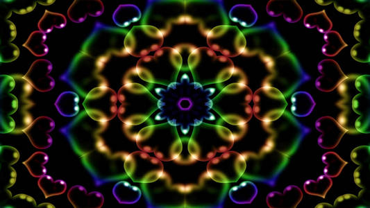 彩色闪亮催眠概念对称图案观赏装饰万花筒运动几何圈与星形