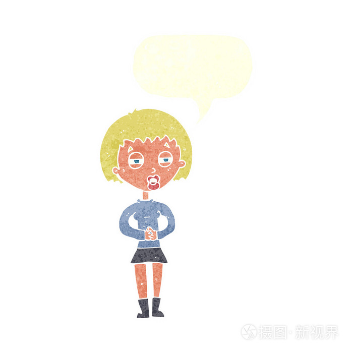 卡通可疑女孩与讲话泡泡