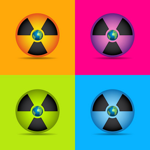 核辐射符号设置与地球隔离在灰色的背景上