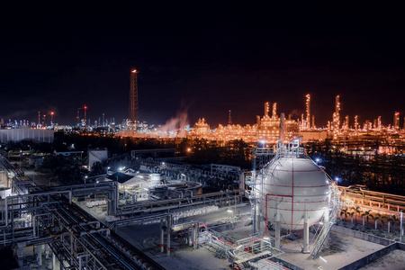 石油天然气炼油厂储气球罐及管道夜间闪光照明工业园