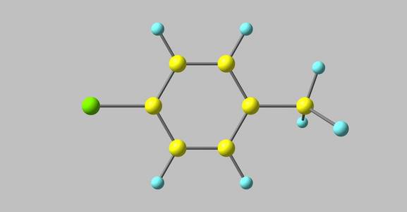 甲苯包括一个 disubstituted 苯环与一个氯原子和一个甲基基团。3d 插图