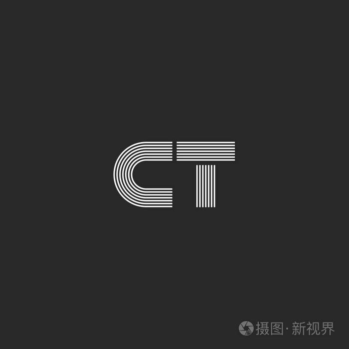 字母c和t标志嬉皮士字母大写字母ct或tc婚礼邀请身份徽章名片符号模型