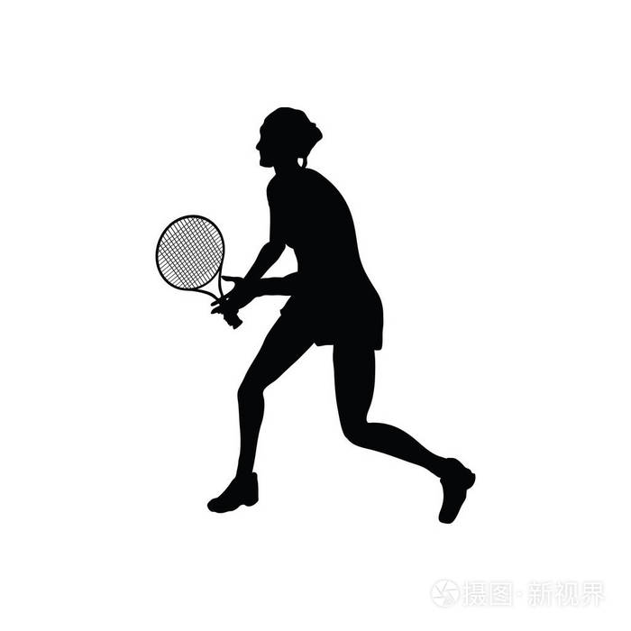 网球剪影.黑色的白色.向量例证