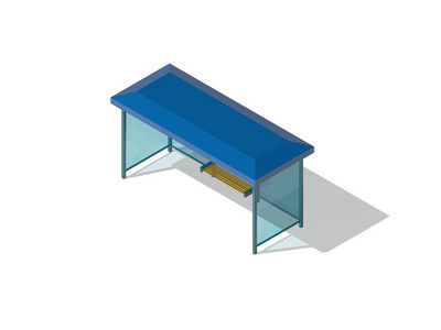 Busstop。在白色背景下被隔离。3d 渲染插图。等距投影