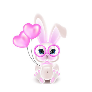 可爱的小白兔, 粉红色的耳朵。3d 矢量图示