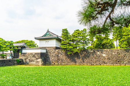 美丽的老建筑皇宫城堡与护城河和桥梁在东京城市日本