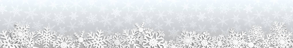 圣诞节无缝横幅白色雪花与阴影灰色背景