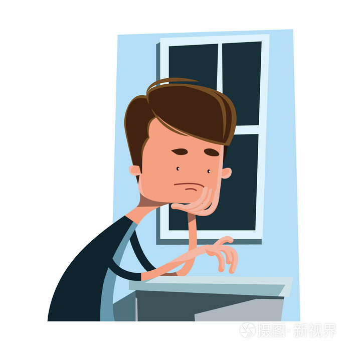 旁边一个窗口矢量图卡通人物等待的人