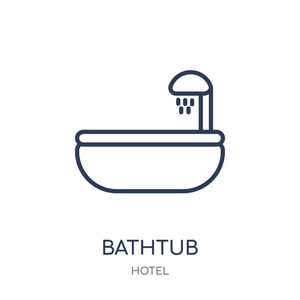 浴缸图标。浴缸线性符号设计从酒店集合。简单的大纲元素向量例证在白色背景