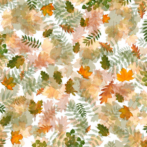 色彩缤纷的秋叶在混沌有序的抽象背景下。顶部视图平面放置组对象