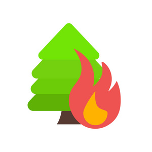 白色 backgr 上的森林火灾图标矢量符号与符号分离