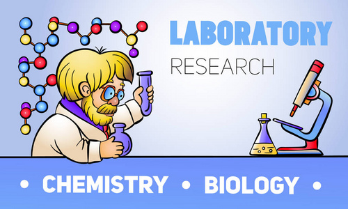 化学生物学概念横幅, 卡通风格