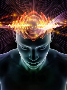 心波系列。人类头部3d 插图的构成和技术符号适合于意识大脑智力和人工智能项目的背景