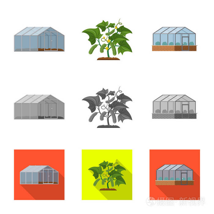 温室和植物符号的向量例证收集温室和花园矢量图标的股票