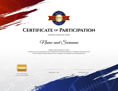 在橄榄球运动主题与边界框架, 文凭设计的证书模板
