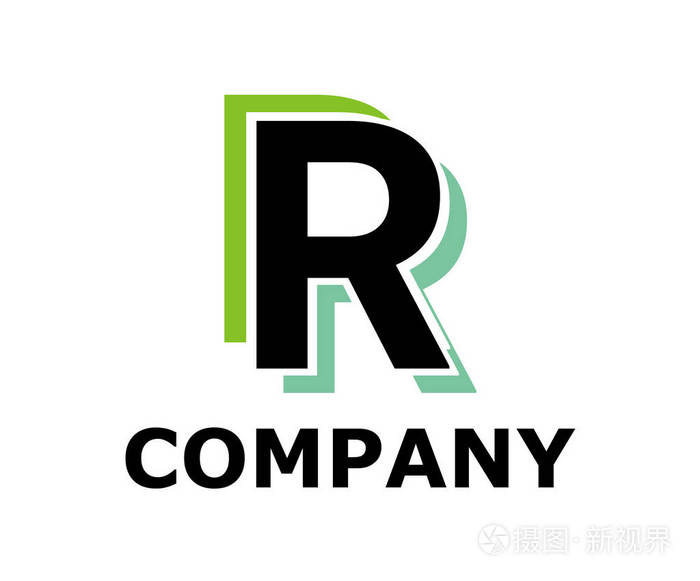 石灰绿色和天空蓝色标志符号双线像霓虹灯类型字母 r