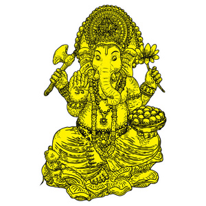 甘帕蒂酒店勋爵 Ganesh 大象节背景的手绘插图。向量