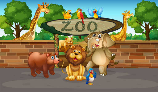 动物园里的快乐动物插画