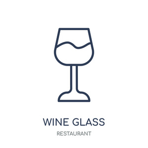 葡萄酒玻璃图标。葡萄酒玻璃线性符号设计从餐厅集合。简单的大纲元素向量例证在白色背景